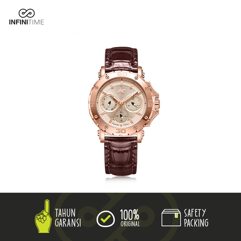 Jam Tangan Alexandre Christie AC 9205 Rosegold Brown Wanita Leather