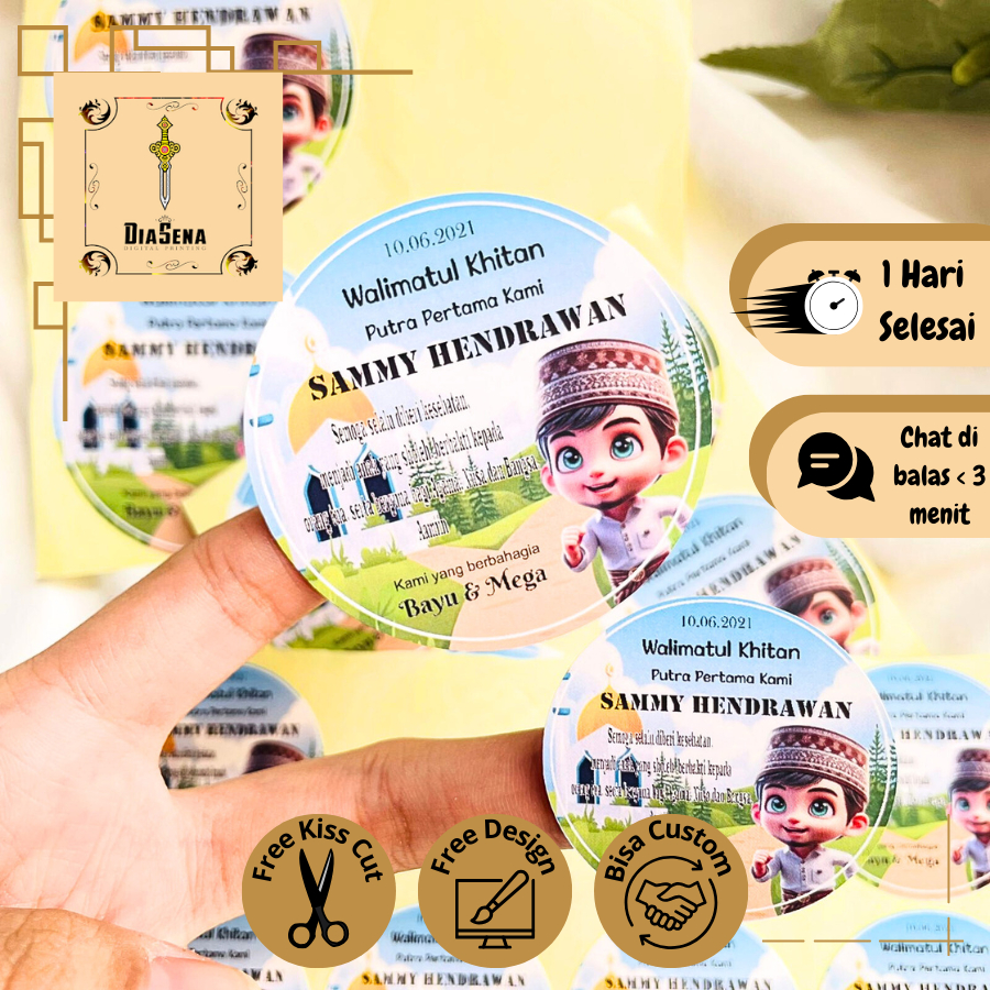 

2-4 Stiker Syukuran Walimatul Khitan Sunatan Free Desain Custom Arjuna Sticker Tasyakuran Khitanan