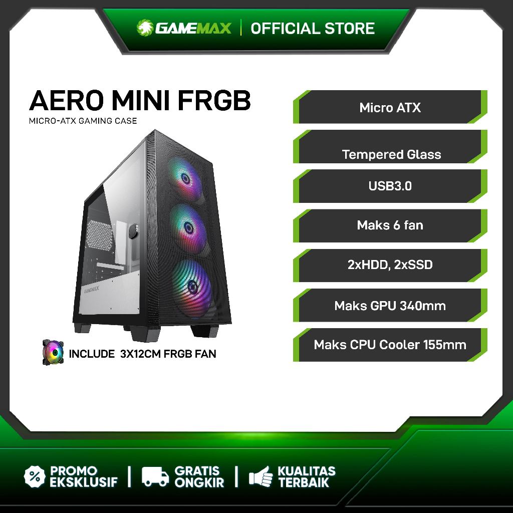 GAMEMAX AeroMini FRGB Micro ATX Gaming PC Case