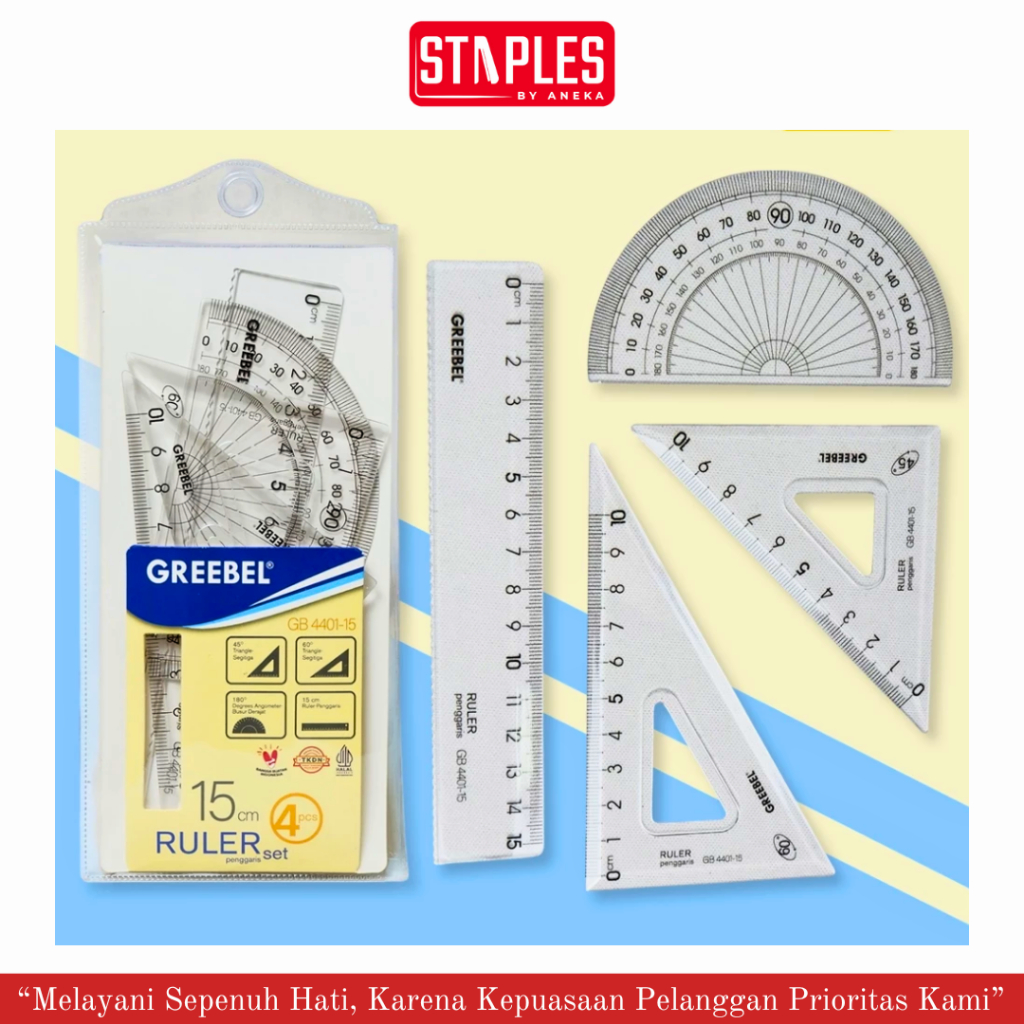 

Greebel Penggaris Plastik / Alat Ukur / Penggaris Set 4IN1 / Plastik Ruler 4401-15 / Penggaris Segitiga / Busur