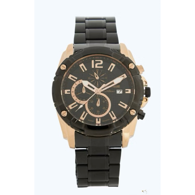 Jam Tangan Mirage Pria Analog 8714 M Black Rose Gold Original Stainless