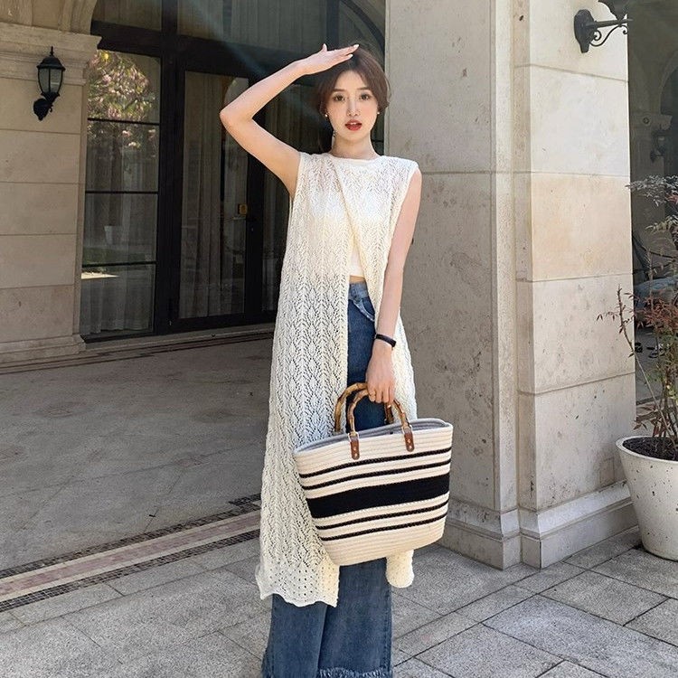 Desain Gaun Rompi Rajutan Blus Dengan Rok Panjang Belahan Belakang Rok Yang Chic