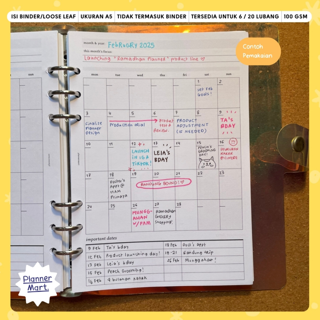 Isi Binder A5 | 1-Page Monthly Planner