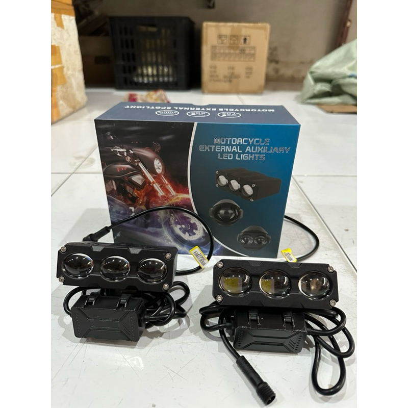 LAMPU TEMBAK MINI PROJIE LED LASER/LAMPU SOROT 3 MATA 2 WARNA/ HI LOW 60 WATT