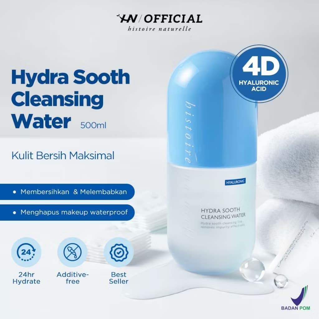 Histoire Naturelle Hydra Sooth Cleansing Water Hyaluronic 500ml - Pembersih Makeup Wajah Micellar Wa