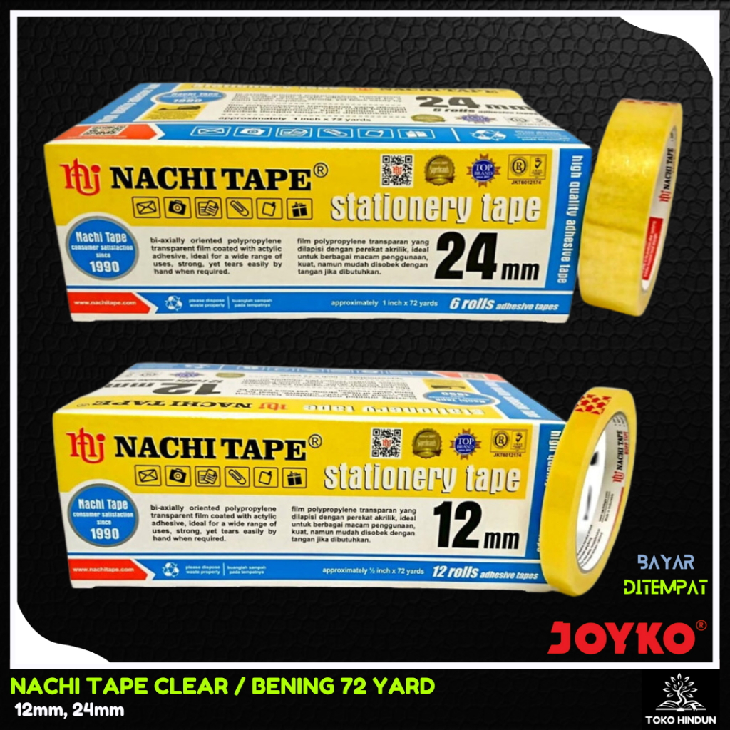 

Isolasi Nachi Selotip Stationery Clear Yellow Bening Inner Dus 12 mm / 24 mm x 72 yard