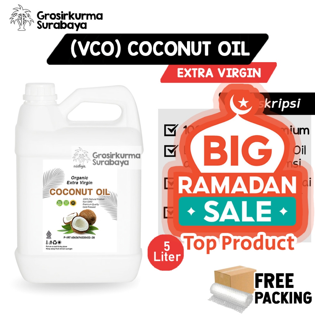 

VCO VIRGIN COCONUT OIL 5 LITER Extra Virgin Murni Asli Sari Minyak Kelapa Hasil Perkebunan Terbaik