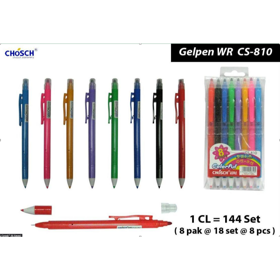 

Chosh Gelpen + Spidol Twin Head CS-810 - 1 Set 8 Pcs Original
