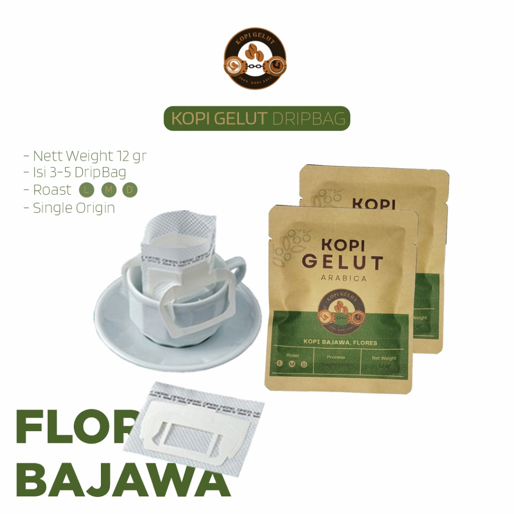 

100% Biji Kopi Full Arabica Kopi Bajawa Drip Bag 12gr By Kopi Gelut