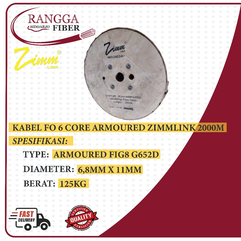 KABEL FO KU 6 CORE ARMOURED FIG8 ZIMMLINK PANJANG 2000M