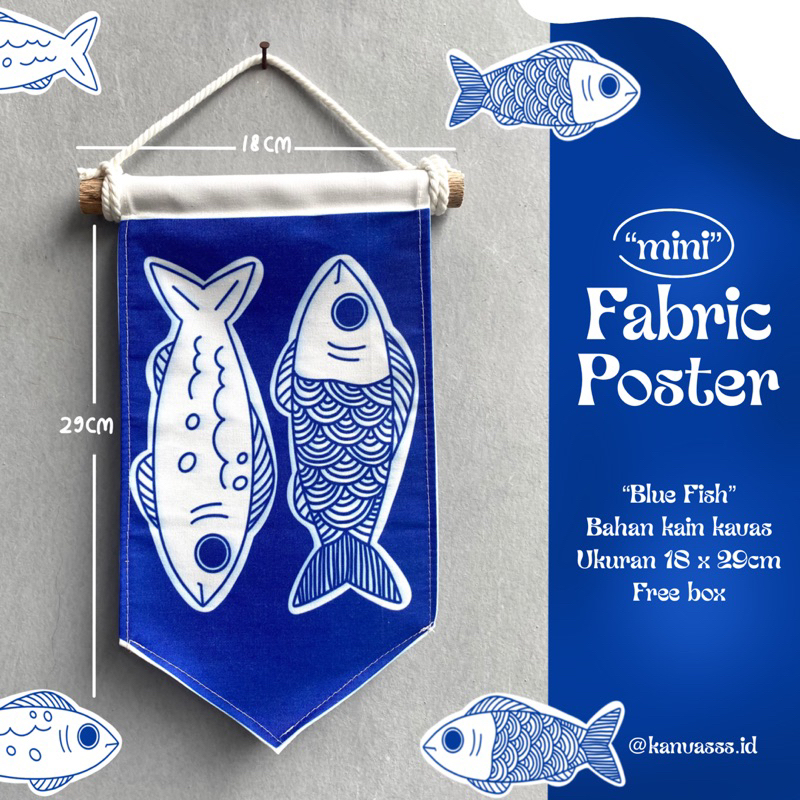 Mini Fabric Poster/Mini Flag/Walldecor/Hiasan Dinding/Blue Fish Mini Flag