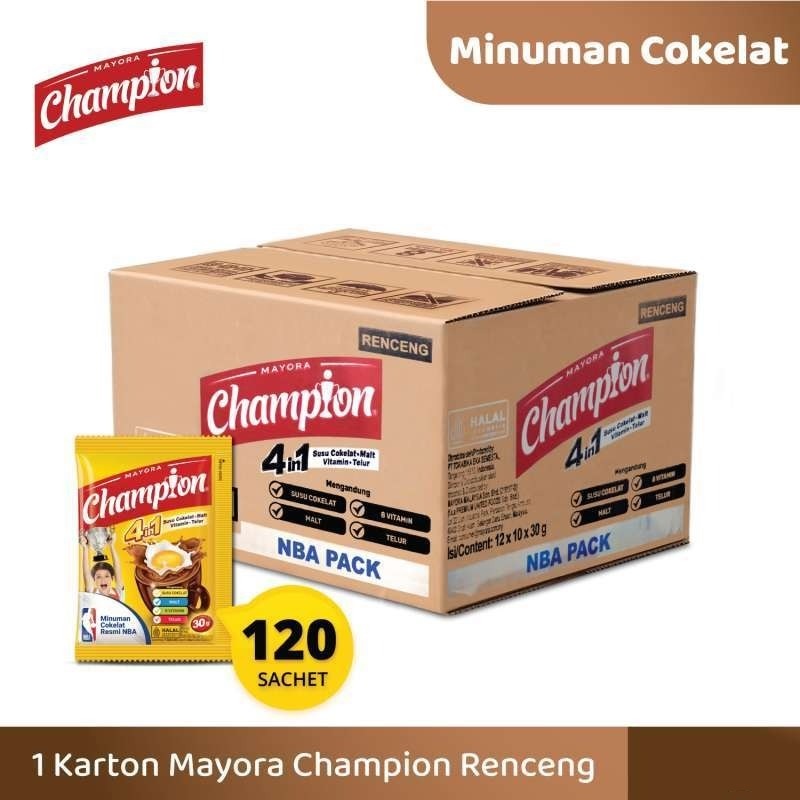 

(1 DUS PROMO) Susu CHAMPION Minuman Cokelat 1 Karton isi 12 Renceng x 10 Sachet x30 gram