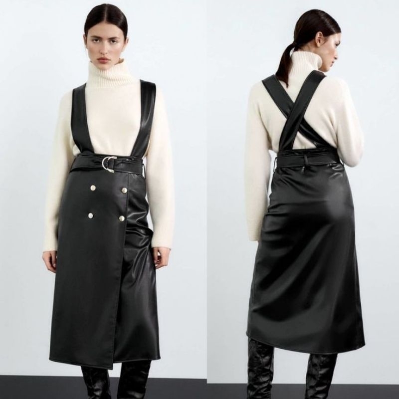 Zara faux leather highwaisted pinafor skirt.