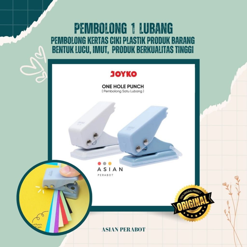 

ASIANPERABOT - Pembolong Kertas ONE HOLE PUNCH 1 LUBANG JoyKO PU-36 Termurah