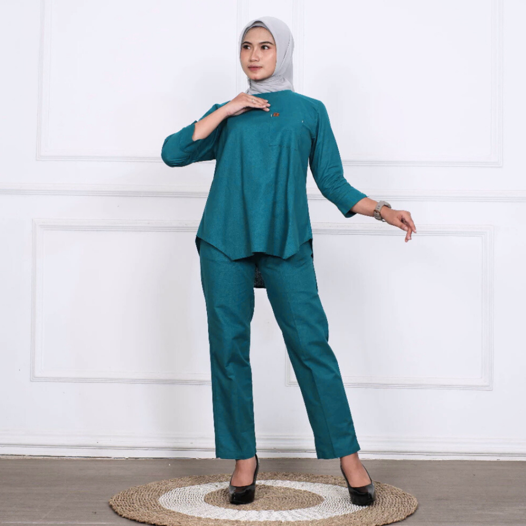 One set wanita polos simpel bahan katun linen rami premium