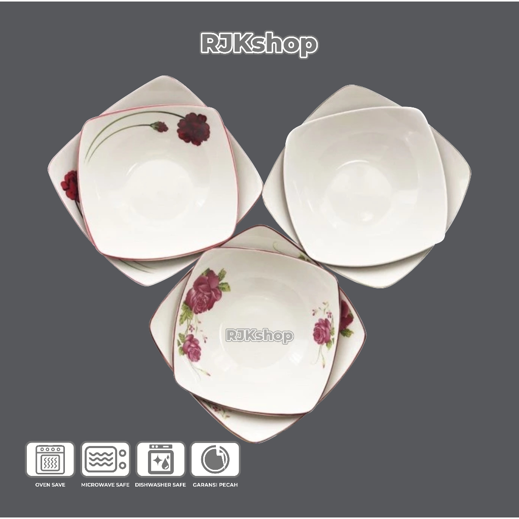 RJKshop MANGKOK KERAMIK SAJI SEGI LANCIP 7INCH TANITI