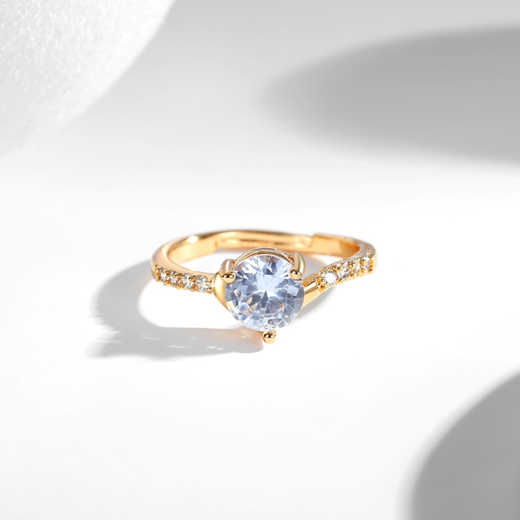 Lanmi Jewelry Cincin Kristal Berlapis Emas Anti Luntur Yang Dapat Disesuaikan Dari Baja Tahan Karat 