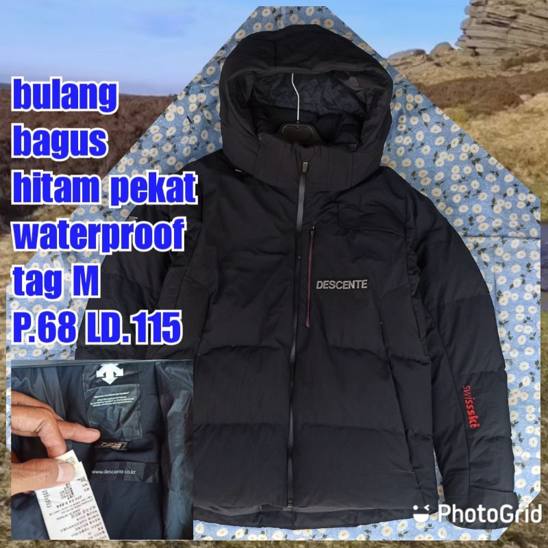 jaket gunung outdoor puffer gelembung tebal winter salju bulang bulu angsa descente hitam