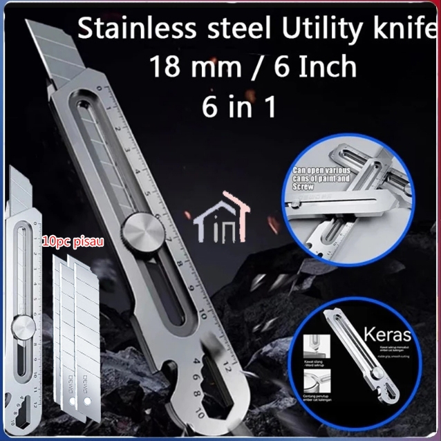 

【COD】24 hours delivery 6in1 Pisau Cutter 18mm multifungsi Cutter pisau baja besar 10pc pisau set Cutter Pisau Pemotong Kertas