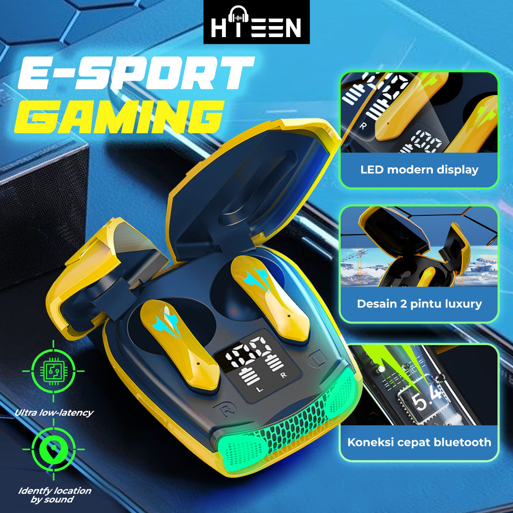 Hieen Headset Gaming Bumblebee GM08 TWS True Wireless Stereo Bluetooth Earphone Bass HIFI