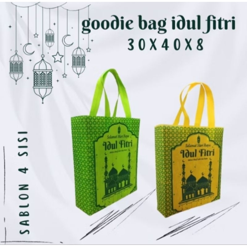 

SOS tas goodie bag lebaran idul fitri (sablon 4 sisi) uk 30x40x8 1 lusin
