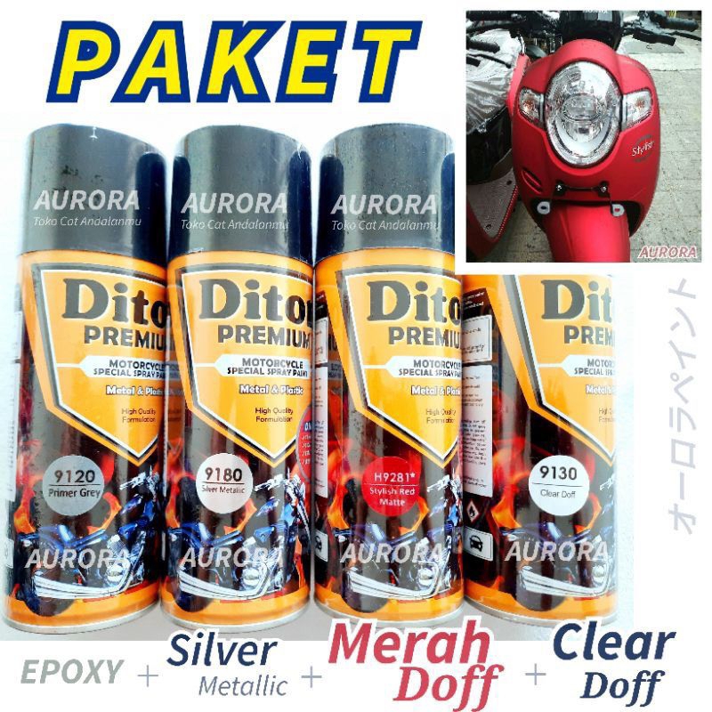 PAKET Diton Premium Stylish Red Matte 9281 Merah Doff Matt Honda 400ml | Cat Semprot Sepeda Motor Mo