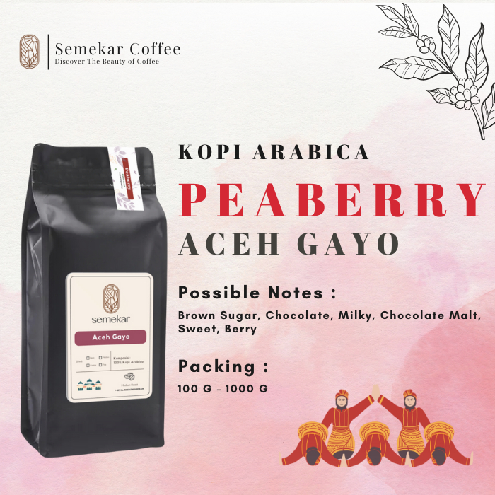 

Semekar Coffee - Kopi Arabica Peaberry Gayo Aceh Grade 1 Roasted Beans - 500G & 1000G