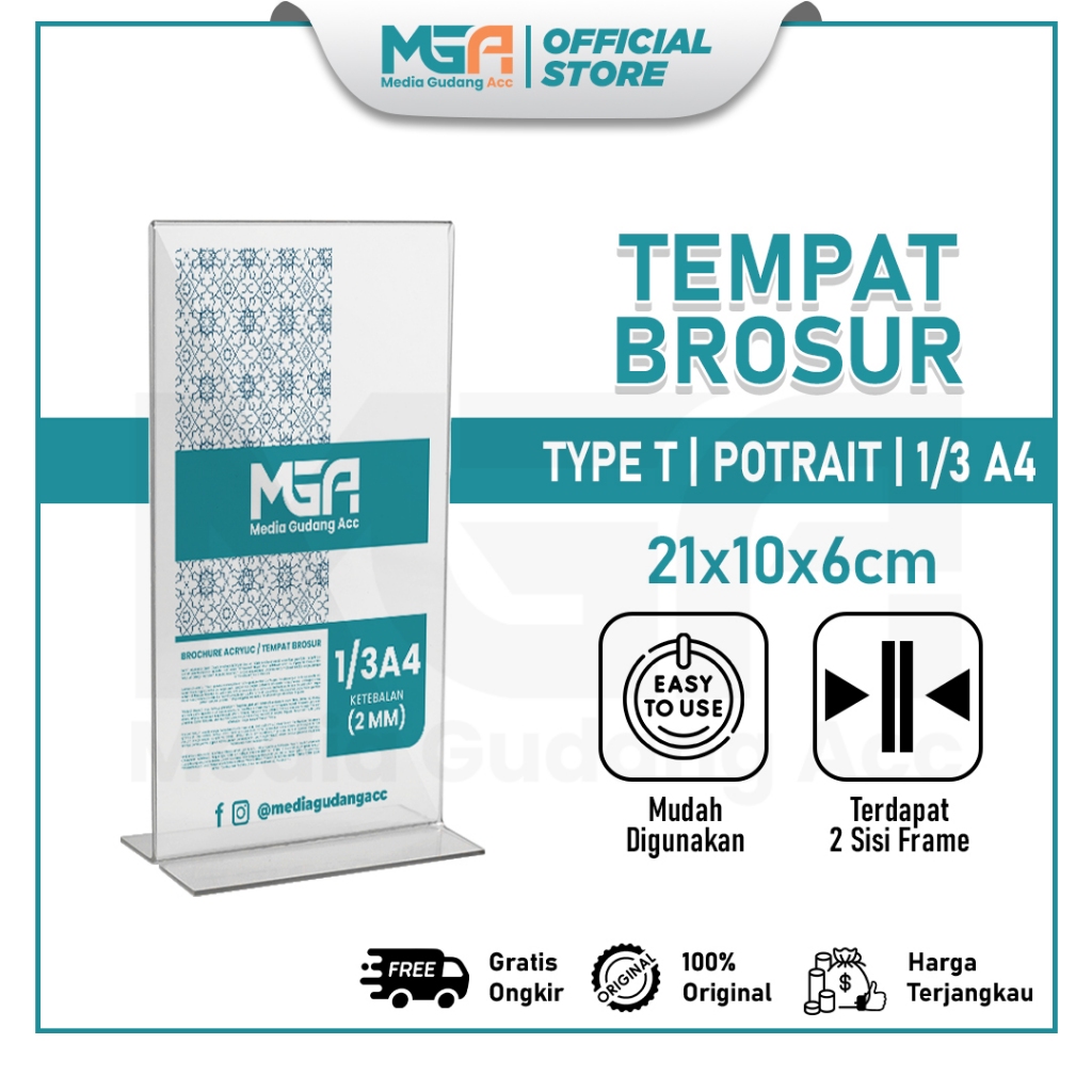 

TEMPAT BROSUR A4 1/3 2MM PORTRAIT / TENT HOLDER / TENT CARD DISPLAY ACRYLIC