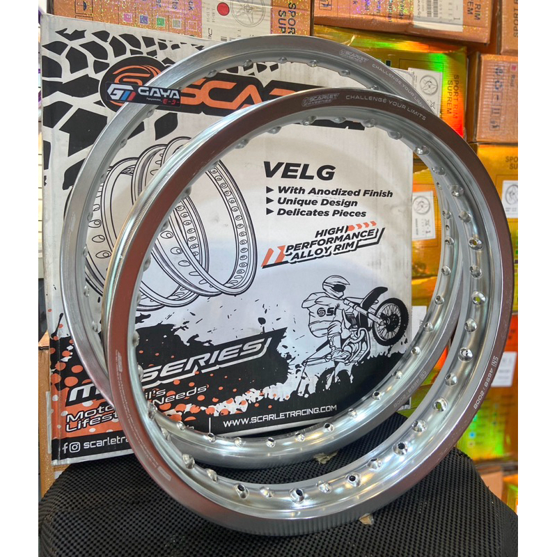 Velg Set Depan Belakang Lingkar Alumunium Scarlet 36 Hole RING 18-215 21/160 & 18-185/21-160