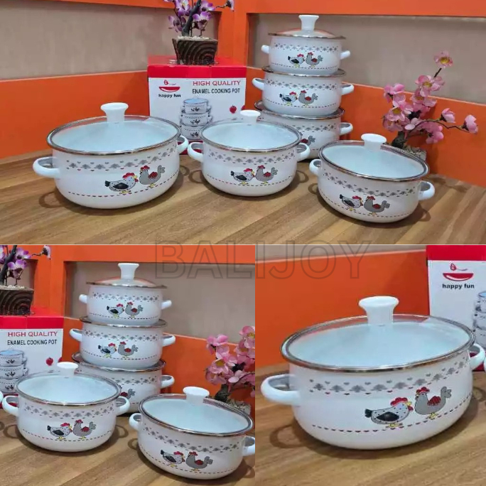 PANCI SET ENAMEL - ENAMEL COOKING POT - PANCI ENAMEL 3 PCS TUTUP KACA - PANCI SET ENAMEL TUTUP KACA 