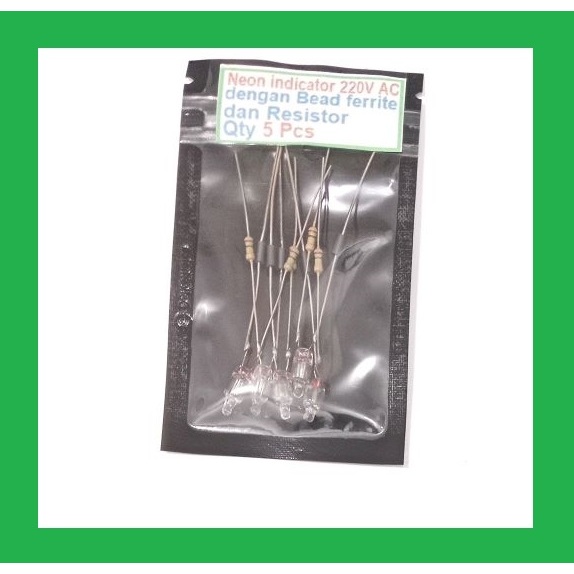 Qty 5 Pcs Neon indicator 220V AC dengan Bead ferrite dan Resistor