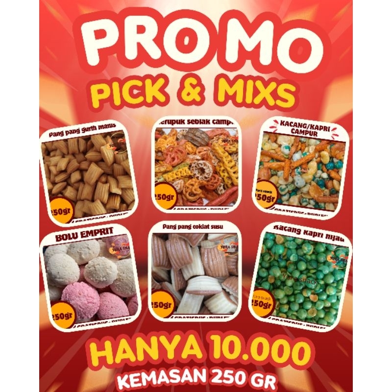

PROMO CAMILAN KILOAN 10.000 PICK & MIXS 250GR - Pang Pang, Kerupuk Seblak, Kacang Kapri, Bolu Emprit
