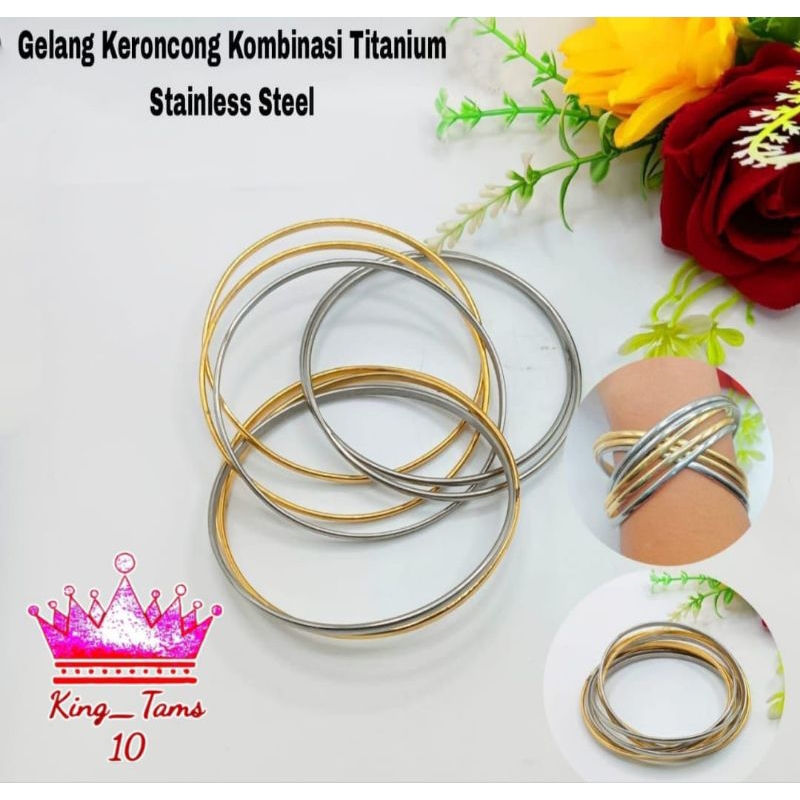 Gelang Wanita Keroncong TITANIUM Kombinasi Gelang Wanita Lapis Emas Kekinian