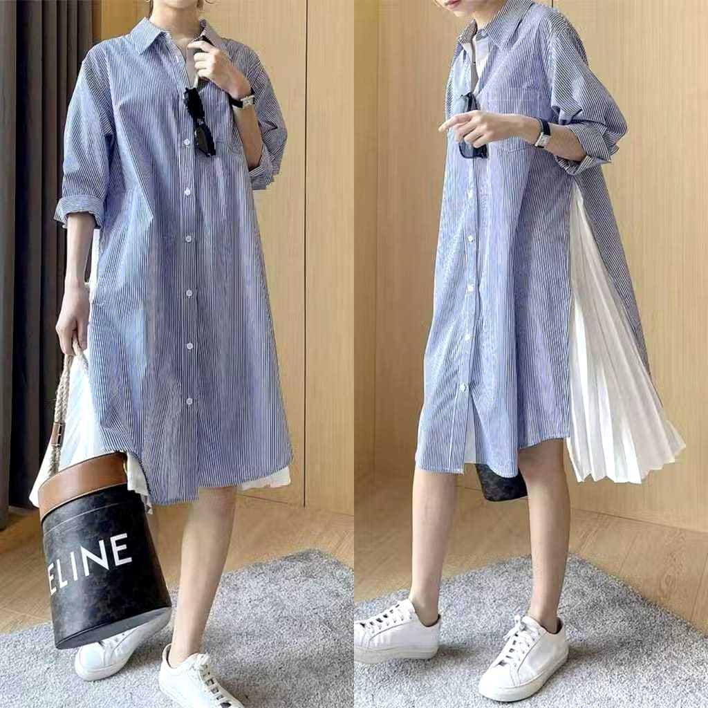 Sandra'c ATASAN TUNIK WANITA HIJABERS PREMIUM PLISKET DAN KATUN GARIS SALUR IMPORT