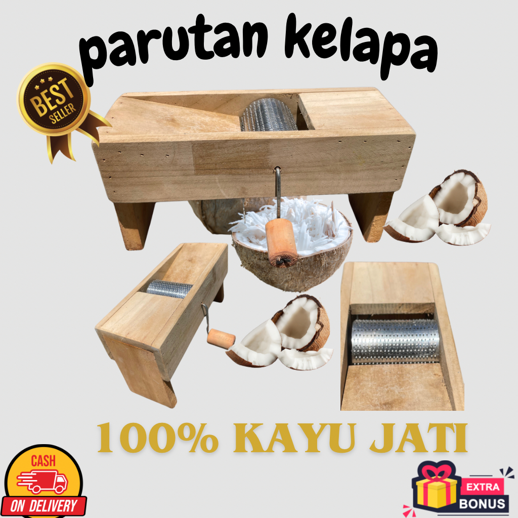 Parutan Kelapa Kuyu Jati, Parutan Kelapa Kayu Jati – Alat Parut Manual, Kuat dan Tahan Lama