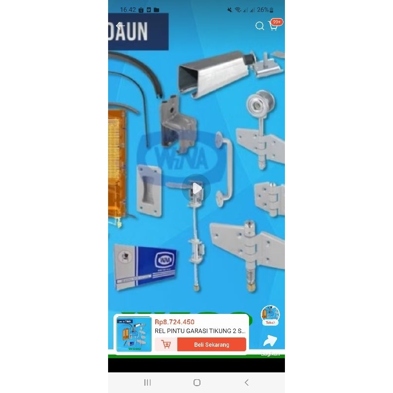 REL PINTU GARASI TIKUNG MERK WINA 580 UNTUK 4 DAUN PINTU LEBAR 3.1 M