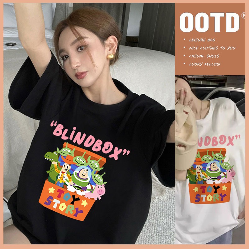 BASIQUE/kaos hitam wanita import/kaos atasan wanita kekinian terbaru/Motif TOY STORY/kaos wanita len