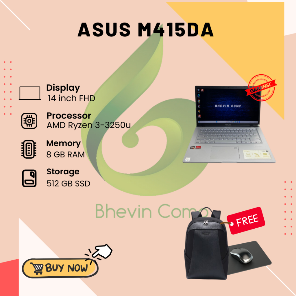 ASUS M415DA AMD RYZEN 3-3250U RAM 8GB SSD 512GB