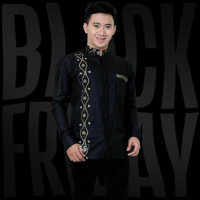 Baju Koko Pria Dewasa Motif Bordir//Baju Koko Pria Lengan Panjang