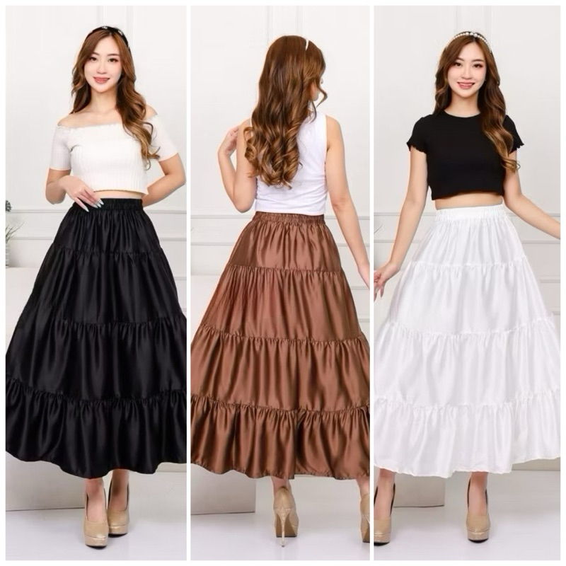 Rok Satin Maxi Skirt Rok Satin Panjang Rok Satin Santai