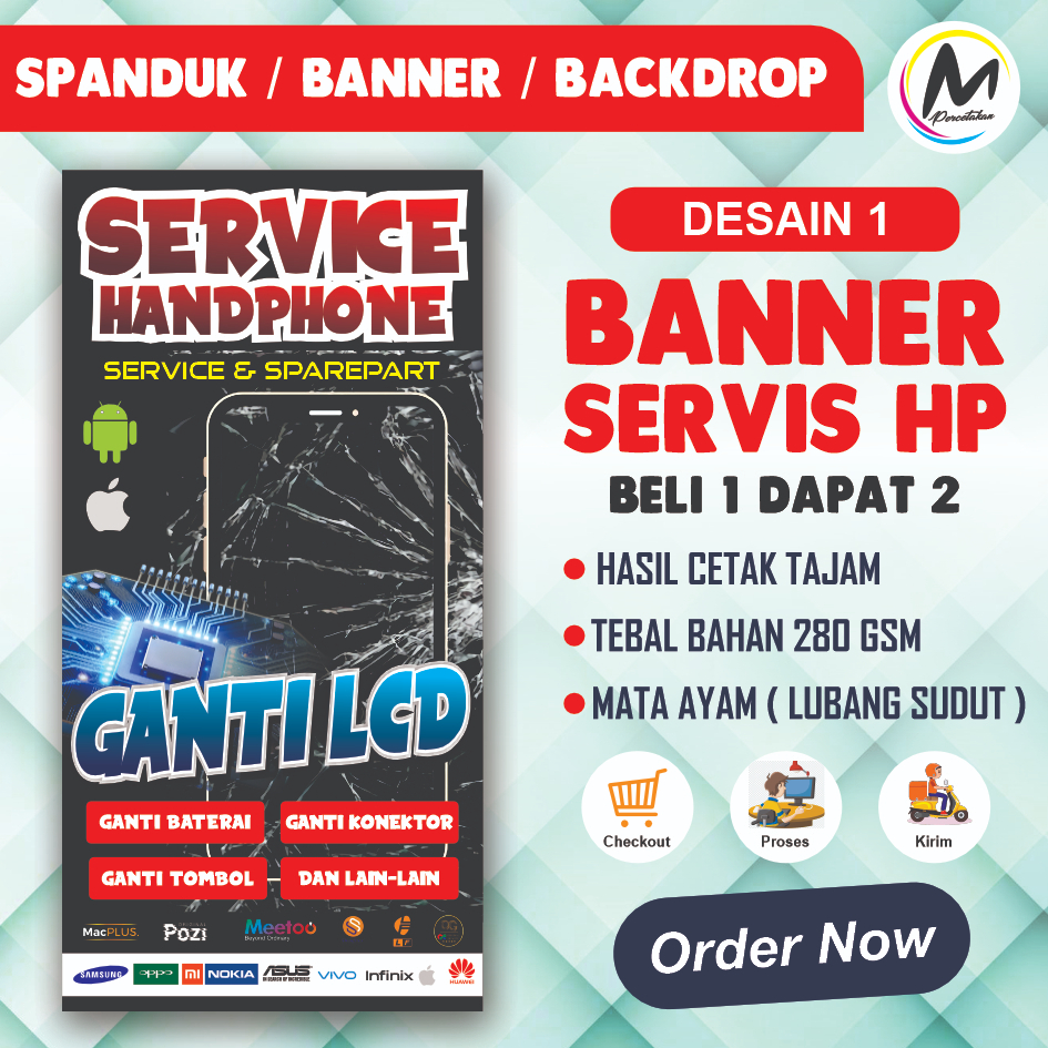 Cetak Banner Servis Hp / Banner Konter / Banner Ganti LCD / Banner Sparepart - Ukuran 50x100 cm