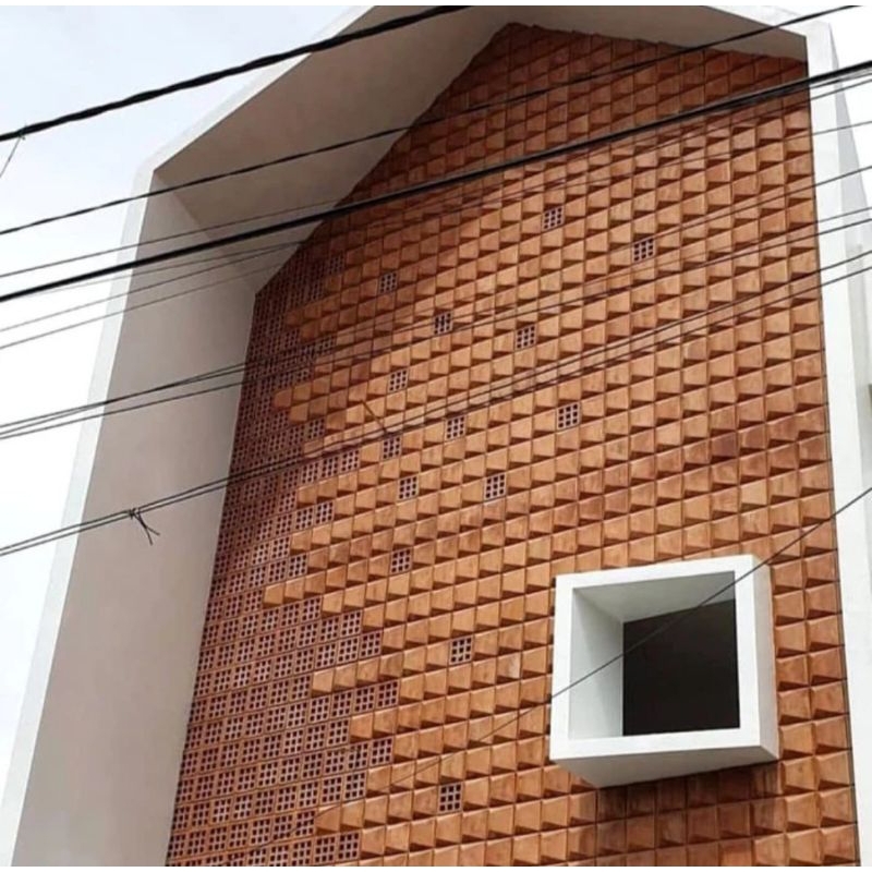 Roster Beton Minimalis Merah Bata/Roster Minimalis Terracotta Kombinasi Motif