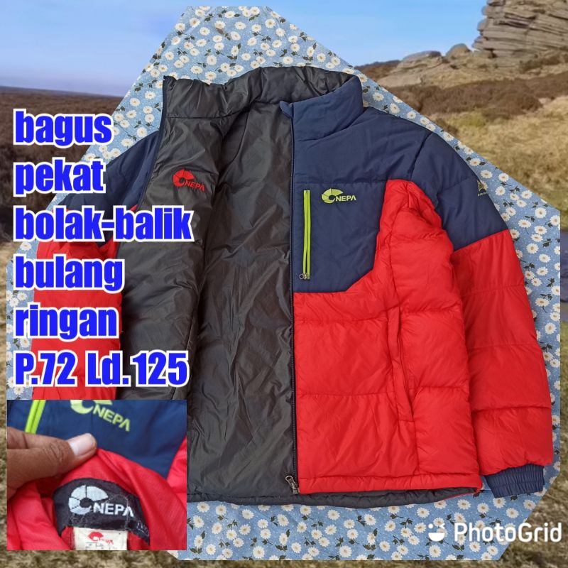 jaket gunung outdoor puffer gelembung tebal winter salju bulang bulu angsa nepa reversibel bolak-bal