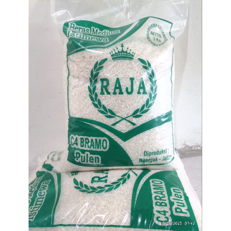 

Beras Istimewa Nganjuk Cap "RAJA" Bramo Pulen 3kg