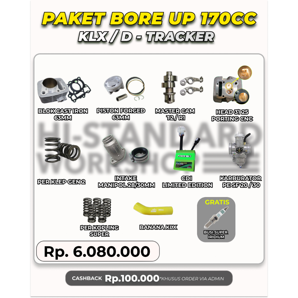 Paket Bore Up 6 170cc Piston 63 KLX 150 D TRACKET Spek Harian Touring Trabas
