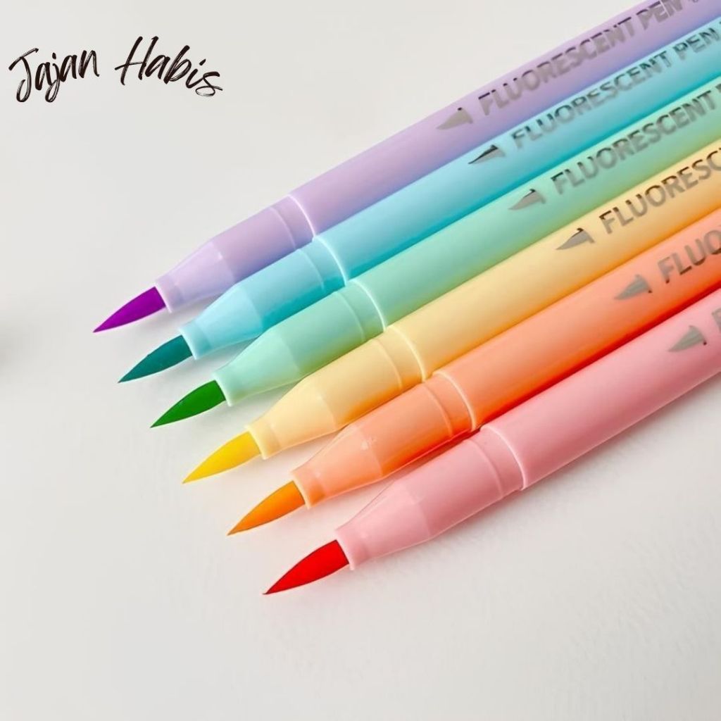 

JABIS Set 6pcs Brush Pen Murah Highlighter Pen Calligraphy Brush Lettering Aesthetic Vintage Warna Warni Brush Marker Pena Kuas Warna Pulpen Brush Marker Highlighter Warna Pastel Random