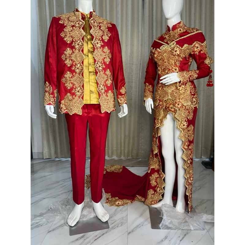 Baju dress pengantin adat ekor panjang mewah minang padang palembang custom bahan permata dan akseso