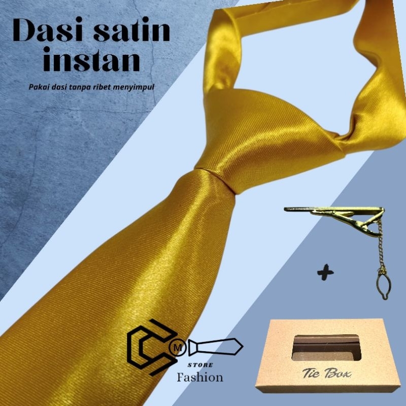 Dasi Instan Pria Dasi Polos Satin 3 Inch 8cm + Jepit dasi + Box Dasi  Dasi Verclo /Prepet Siap Pakai