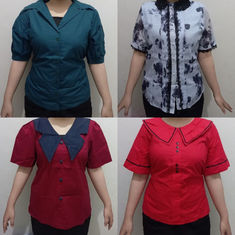Korean Blouse Vintage Kemeja Korean Style Lengan Pendek Baju Wanita