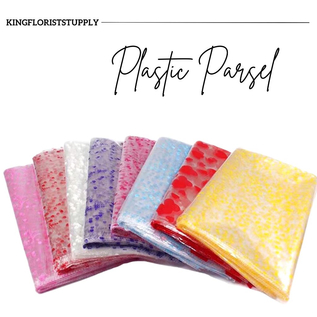 PLASTIK PARSEL MOTIF HATI / PEMBUNGKUS BONEKA / PEMBUNGKUS HAMPERS / PLASTIK KADO / KANTONG PLASTIK